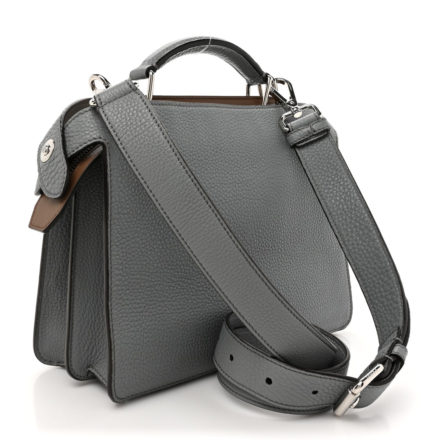 Cuoio Romano Vitello Cover Glazed Fabric Bi-Color FF 1974 Mini Peekaboo I SEE U Satchel Grigio Chiaro Ghiaia