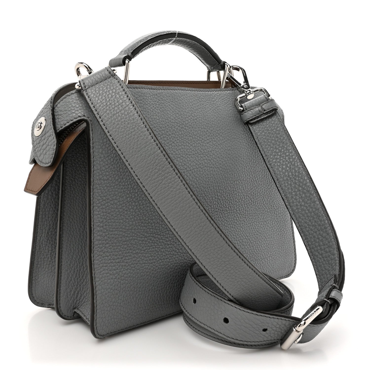 Fendi Cuoio Romano Vitello Cover Glazed Fabric Bi-Color FF 1974 Mini Peekaboo I SEE U Satchel Grigio Chiaro Ghiaia 3 of 14
