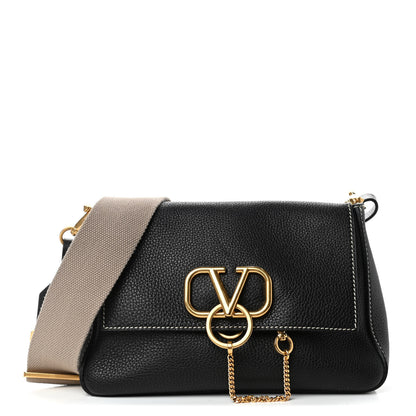 Valentino Garavani Pebbled Calfskin Small VRing Shoulder Bag Black 1 of 4
