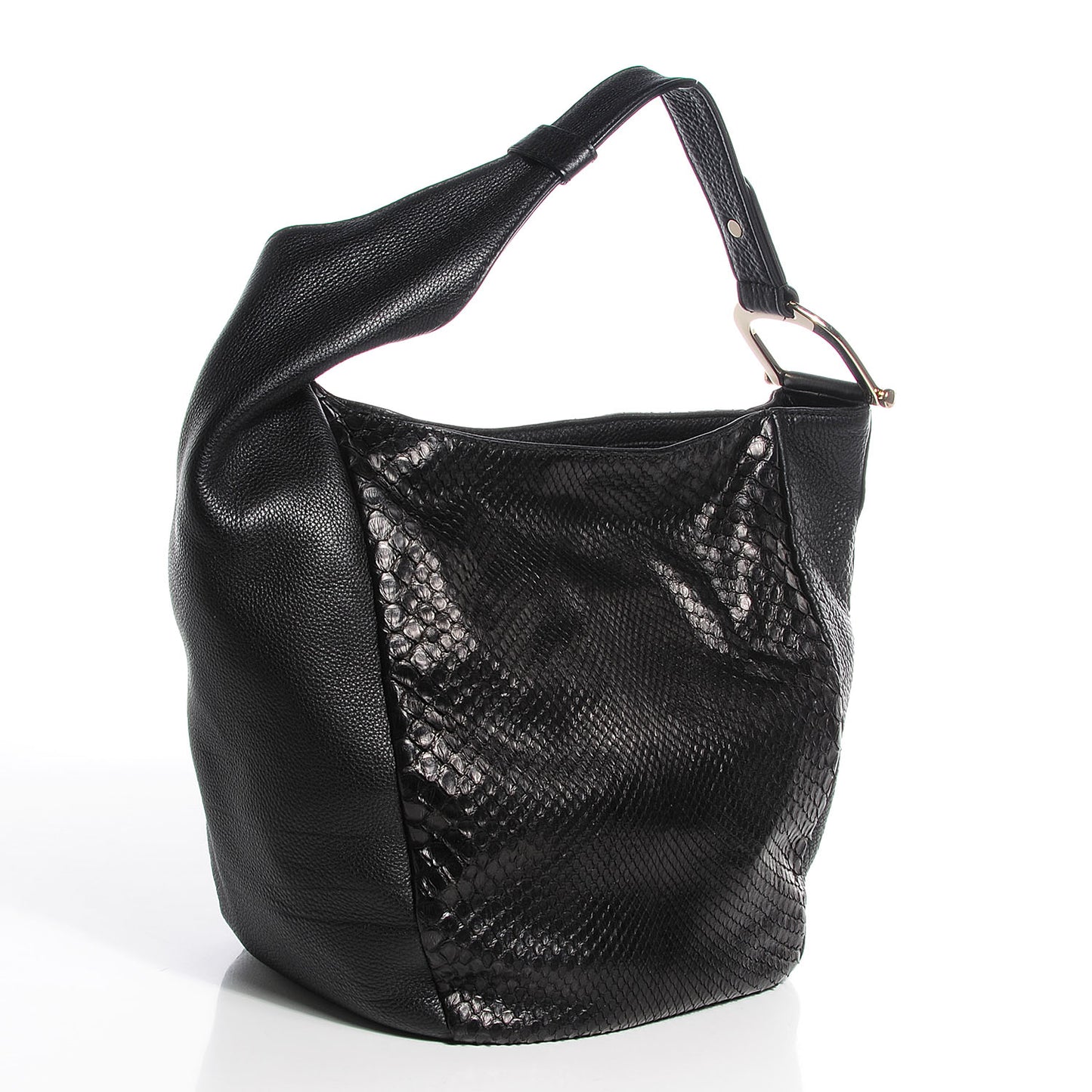 Python Leather Medium Greenwich Shoulder Bag Black