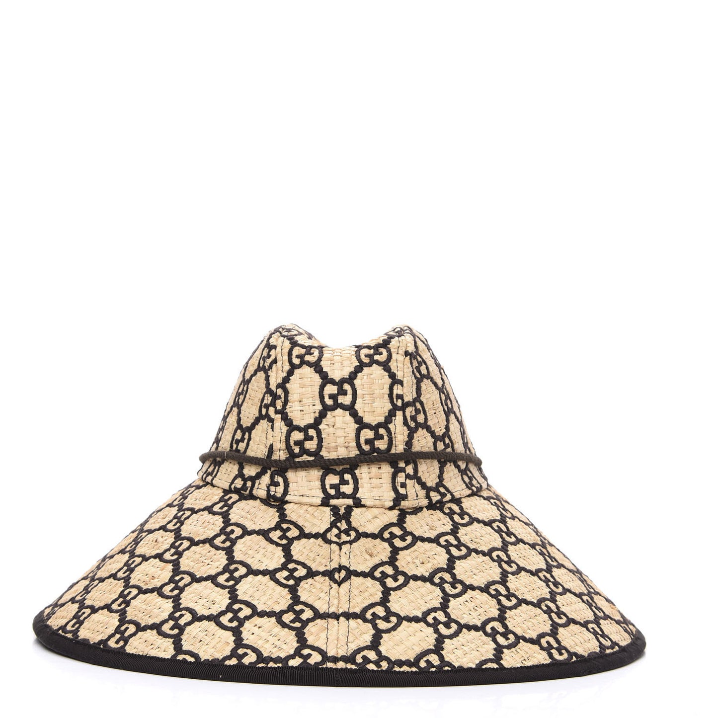Raffia Elaphe GG Monogram Embroidered Wide Brim Hat Ivory Black