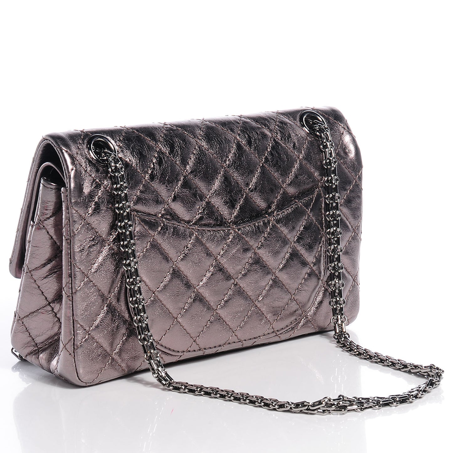 Aged Calfskin 2.55 Reissue 225 Flap Metallic Dark Silver