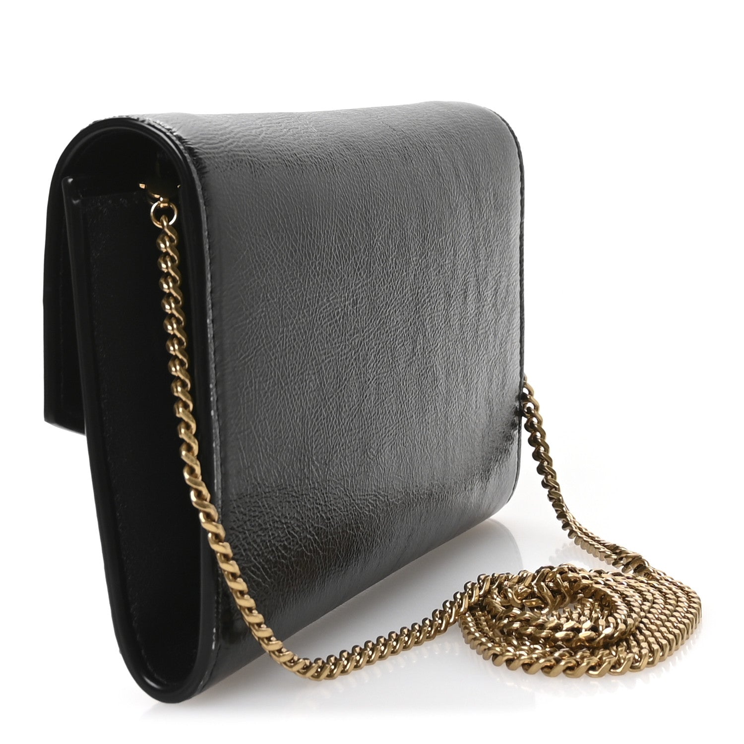 Saint Laurent Crinkled Calfskin Uptown Chain Wallet Black 3 of 10