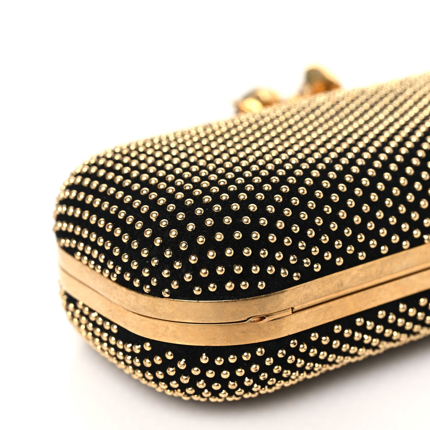 Suede Studded Skull Knuckle Box Clutch Black Gold