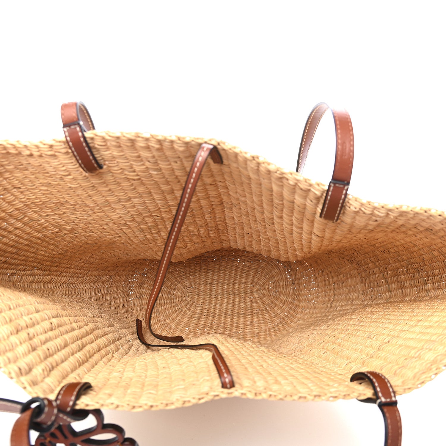 Loewe Raffia Calfskin Shell Basket Tote Natural Pecan 5 of 9