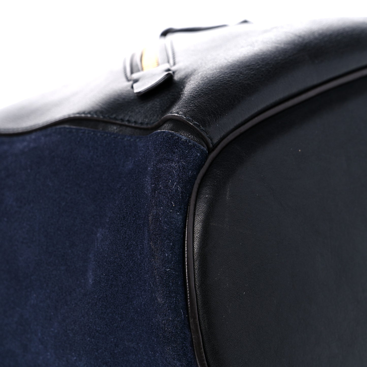 Smooth Suede Calfskin Medium Myer Double Carry Bag Black Navy