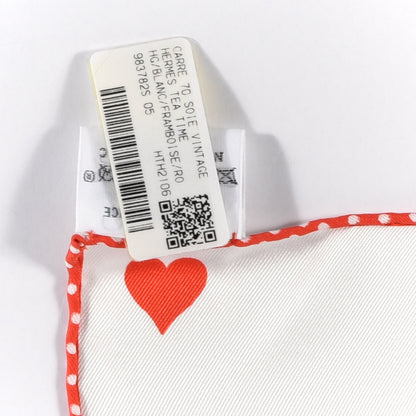 Hermes Silk Tea Time Scarf 70 White Framboise Rouge 5 of 5