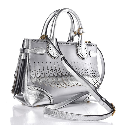 Burberry Metallic Calfskin Broguing Small Banner Tote Silver 3 of 8