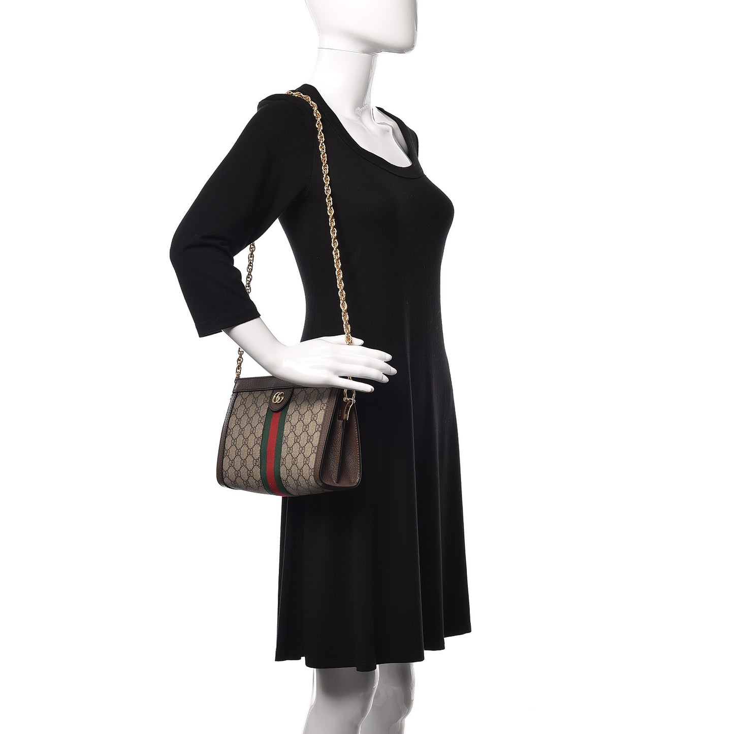 GG Supreme Monogram Web Small Ophidia Chain Shoulder Bag Brown