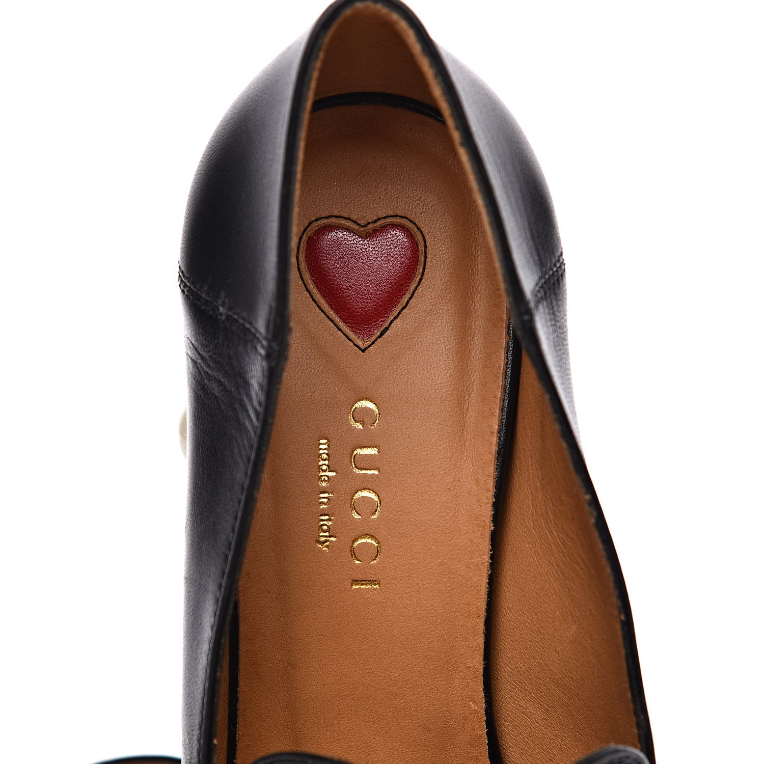 Gucci Malaga Kid Web Pearl Embellished Peyton 75mm Loafer Pumps 35.5 Black 7 of 10