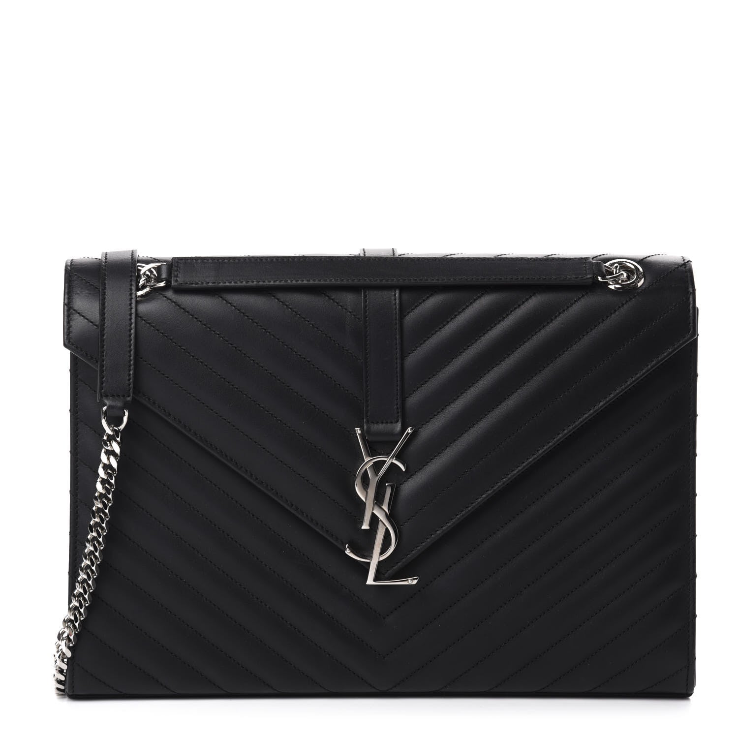 Saint Laurent Smooth Calfskin Matelasse Chevron Large Monogram Satchel Black 1 of 11