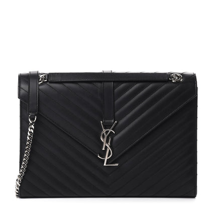 Saint Laurent Smooth Calfskin Matelasse Chevron Large Monogram Satchel Black 1 of 11