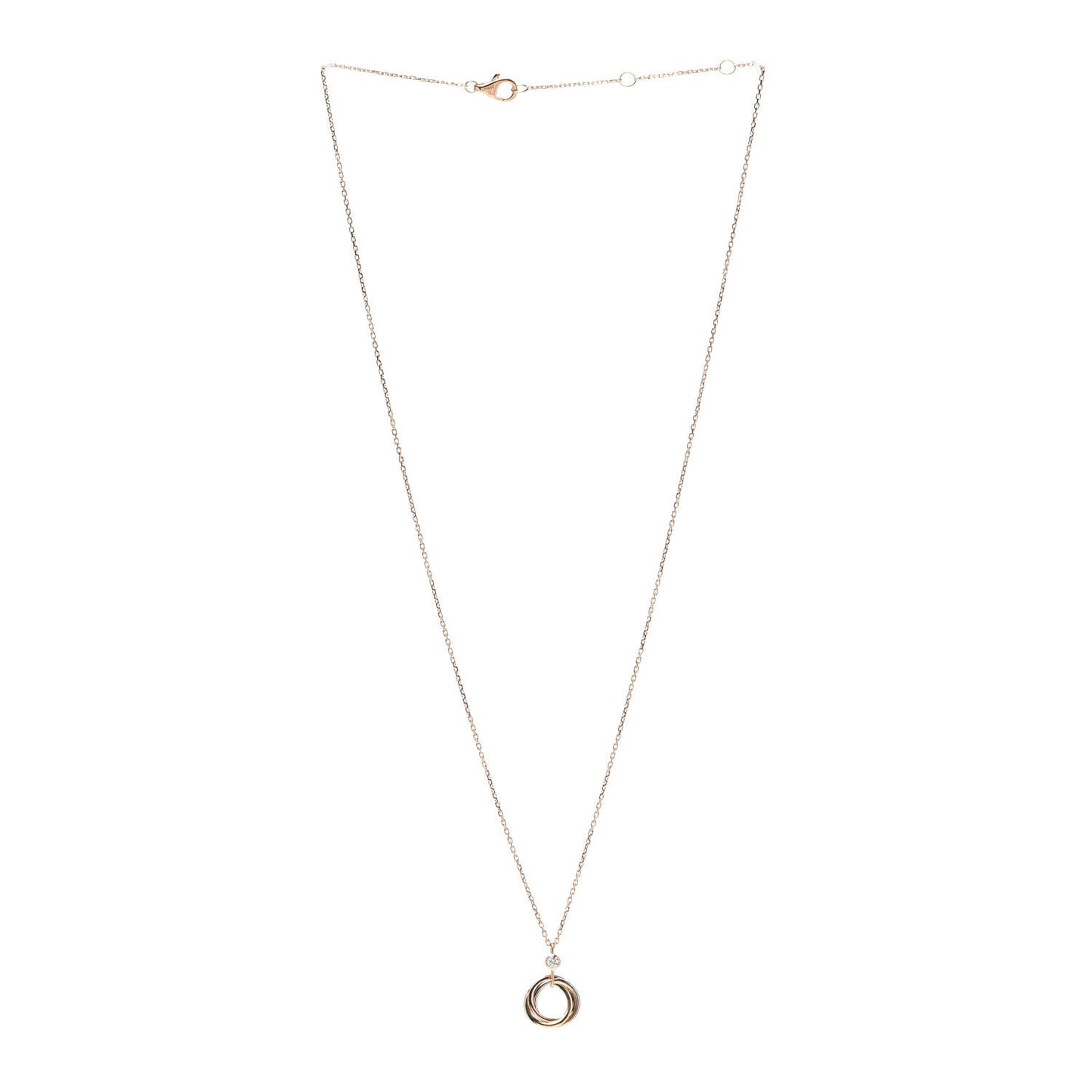 18K Pink Yellow White Gold Diamond Trinity Pendant Necklace