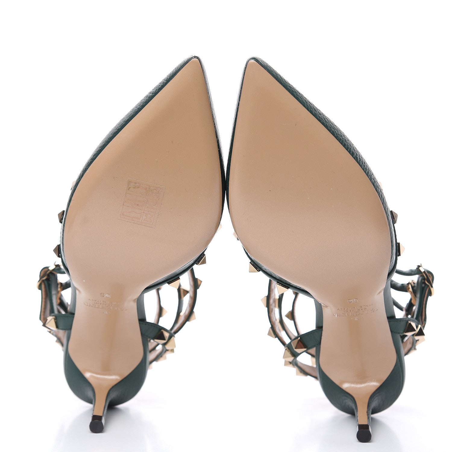 Valentino Garavani Pebbled Calfskin Rockstud Ankle Strap 65mm Pumps 36 English Green 5 of 8