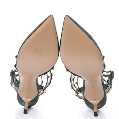 Valentino Garavani Pebbled Calfskin Rockstud Ankle Strap 65mm Pumps 36 English Green 5 of 8