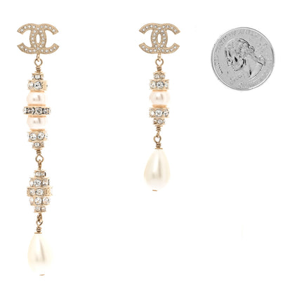Chanel Crystal Pearl CC Uneven Drop Earrings Gold 2 of 5