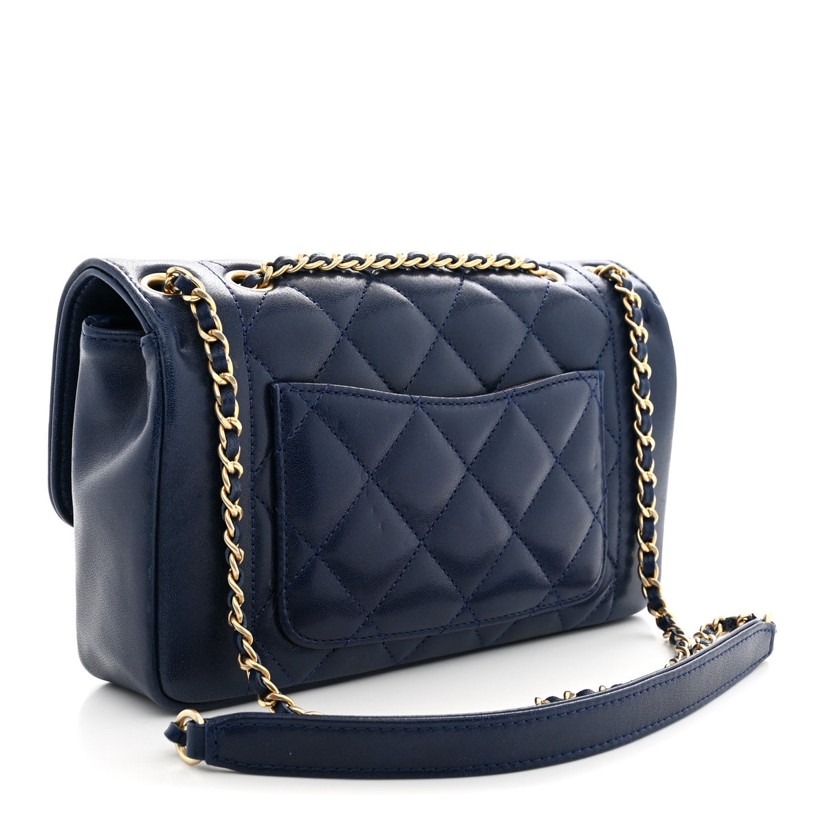 Lambskin Quilted Small Single Flap Navy