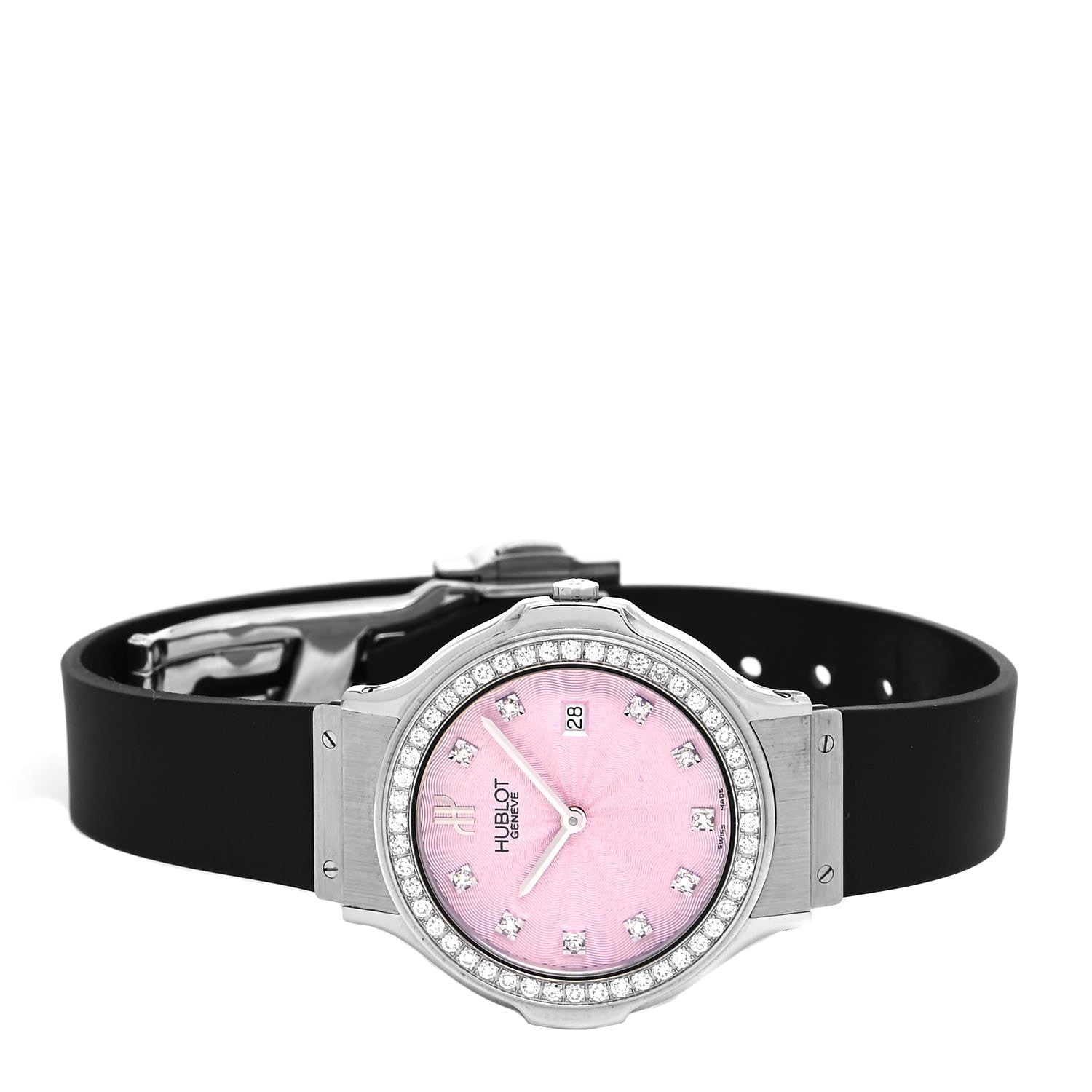 Hublot Stainless Steel Rubber Diamond Bezel 32mm Quartz Watch Pink 1405.1.014 2 of 4