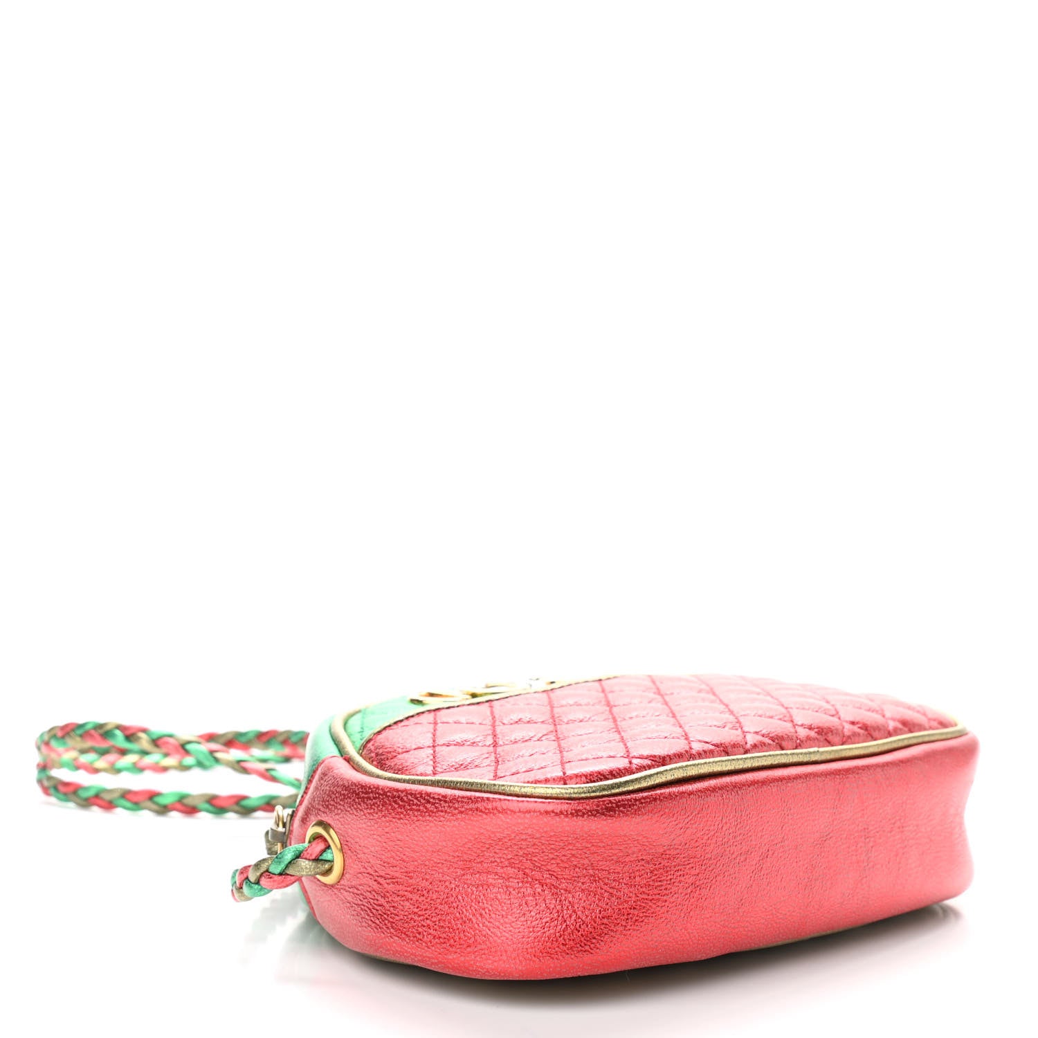 Gucci Laminated Nappa Trapuntata Mini Zumi Dome Shoulder Bag Rosso Jasmine Green Rame 6 of 19