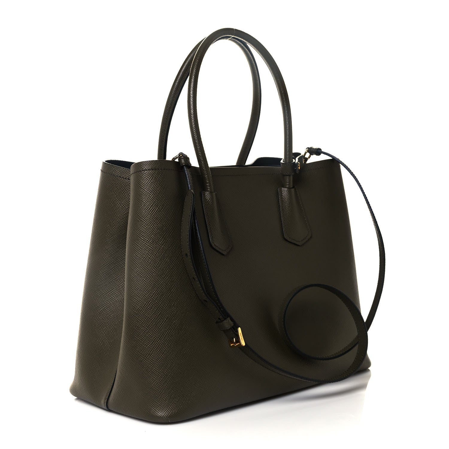 Prada Saffiano Cuir Medium Double Bag Militare 2 of 10