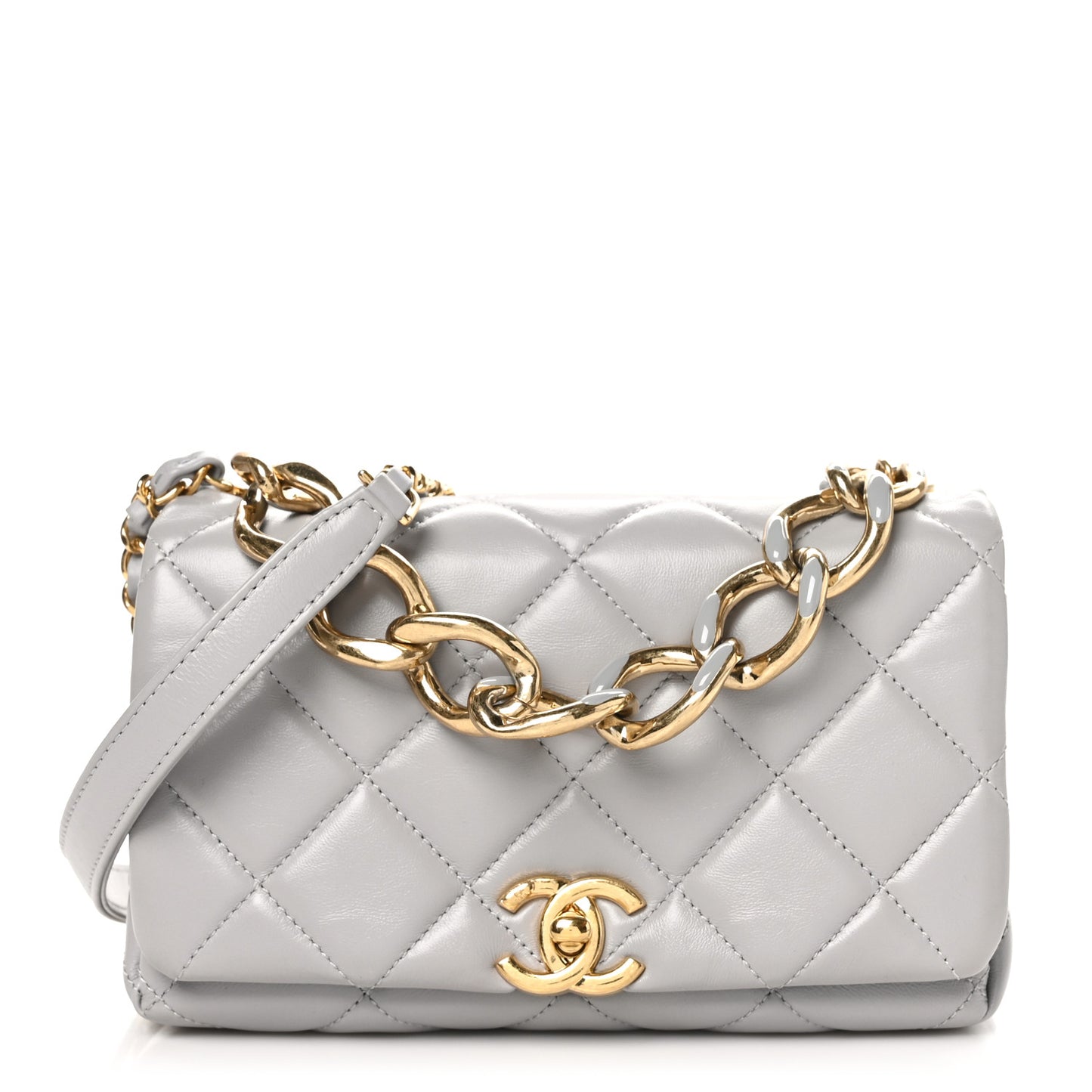 Lambskin Quilted Medium Color Match Flap Grey