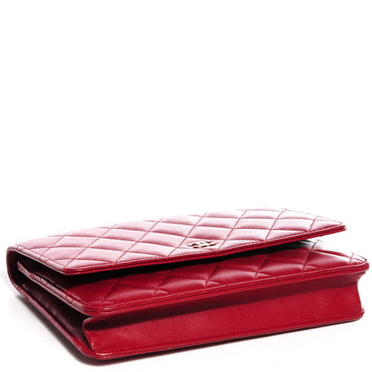 Chanel Lambskin Quilted Wallet On Chain WOC Red 4 of 9