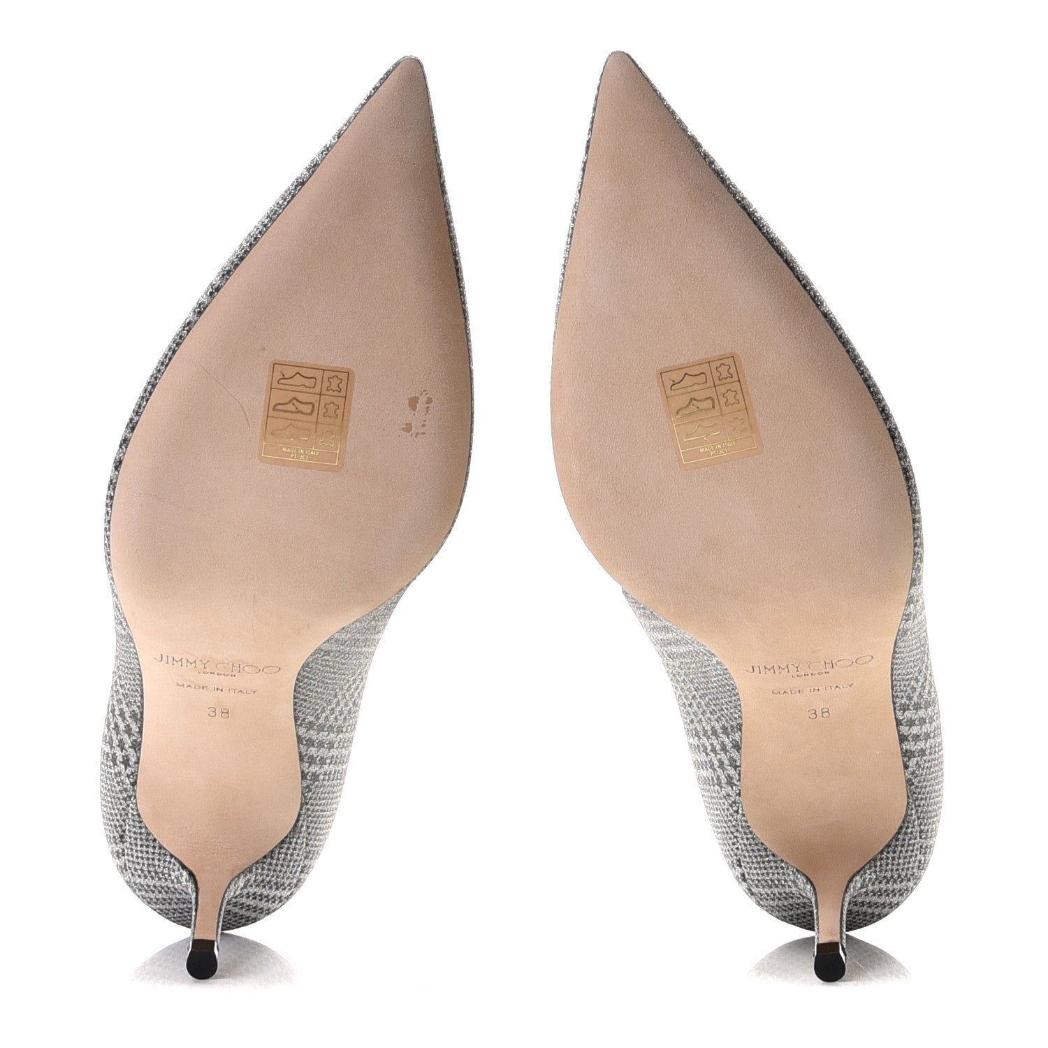 Jimmy Choo Metallic Fabric Plaid Love Prince Of Stars 85 Pump 38 Silver 7 of 11