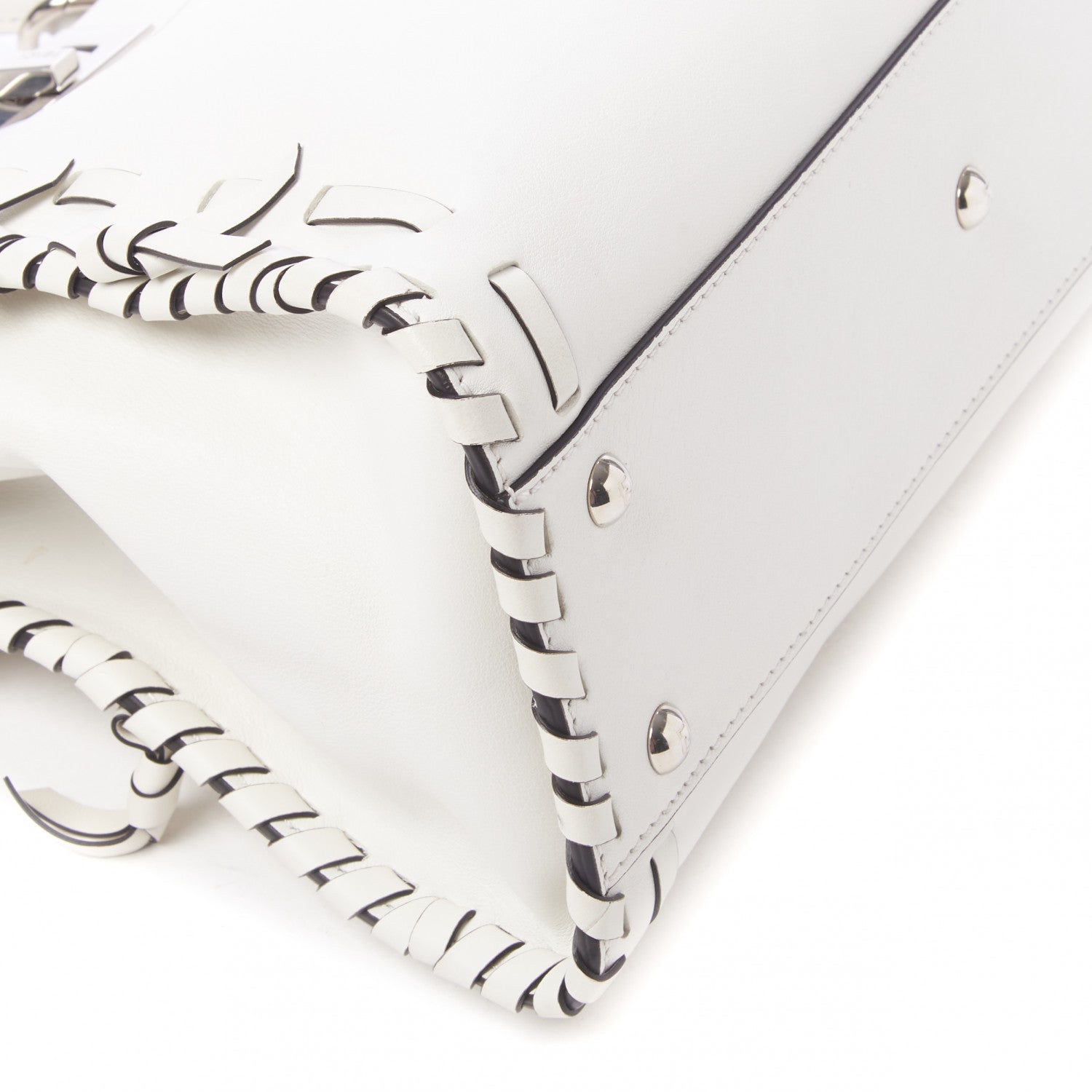 Fendi Vitello Seta Century Nappa Whipstitch Medium Peekaboo Iconic Satchel White 5 of 9