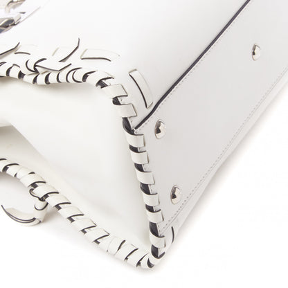 Fendi Vitello Seta Century Nappa Whipstitch Medium Peekaboo Iconic Satchel White 5 of 9