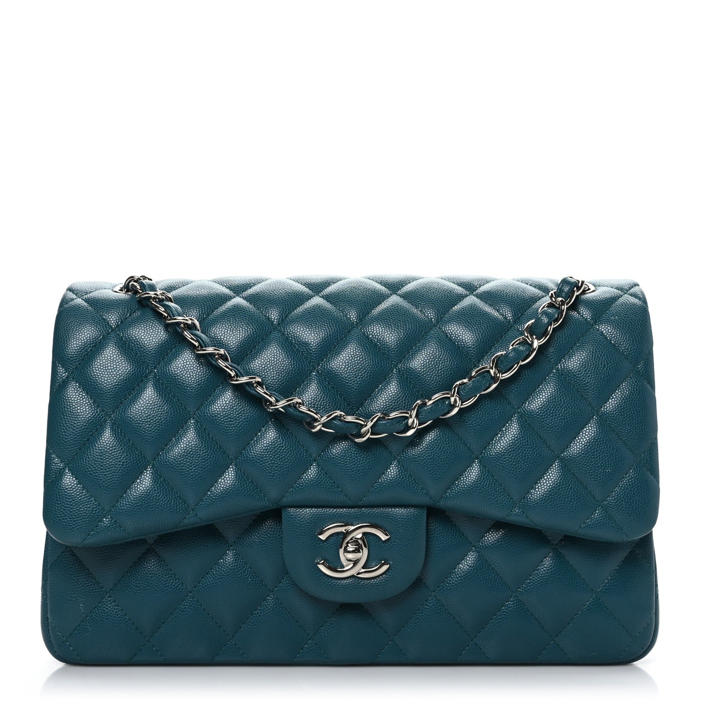 Caviar Quilted Jumbo Double Flap Dark Turquoise