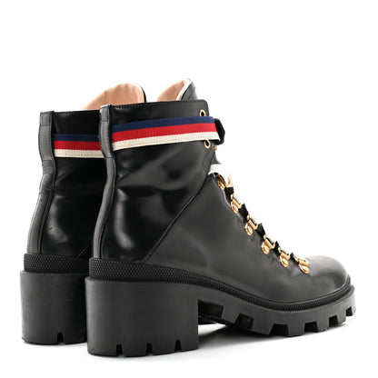 Gucci Calfskin Sylvie Web Womens Lace Up Combat Boots 39 Black 4 of 21