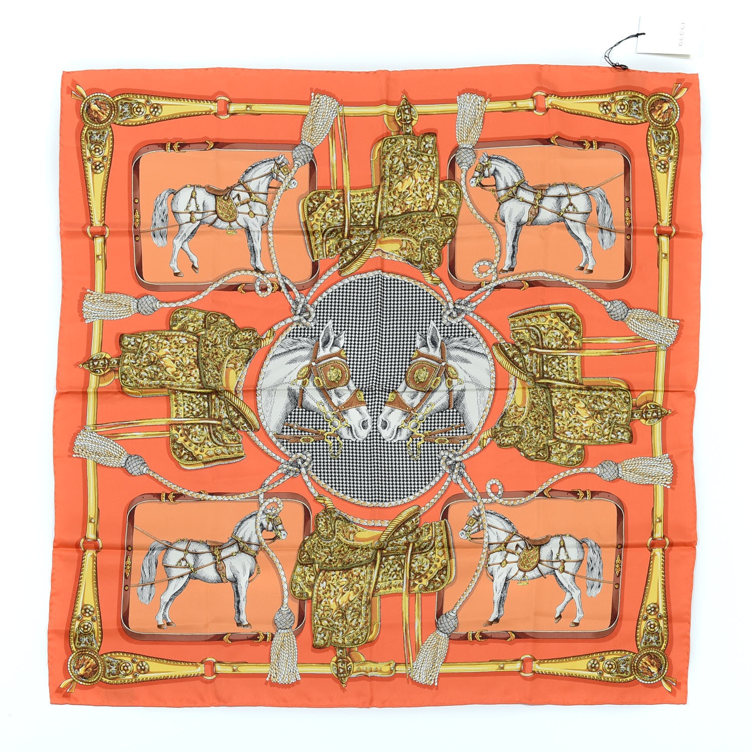 Gucci Silk Horses and Tassels Print Scarf Orange 1 of 3
