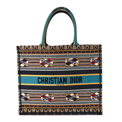 Christian Dior Canvas Embroidered Book Tote Blue Multicolor 1 of 10