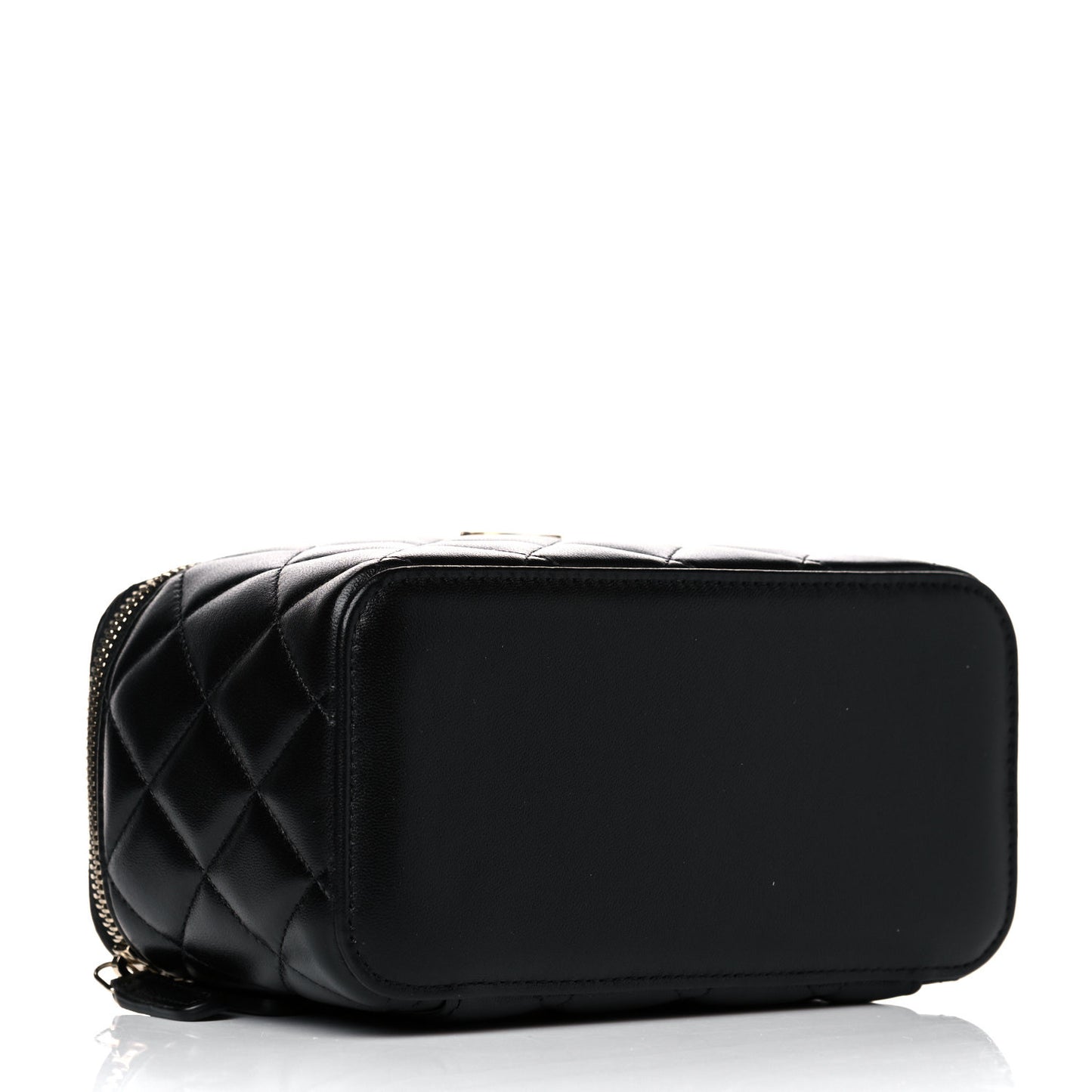 Lambskin Quilted Small Top Handle Vanity Case With Chain Black