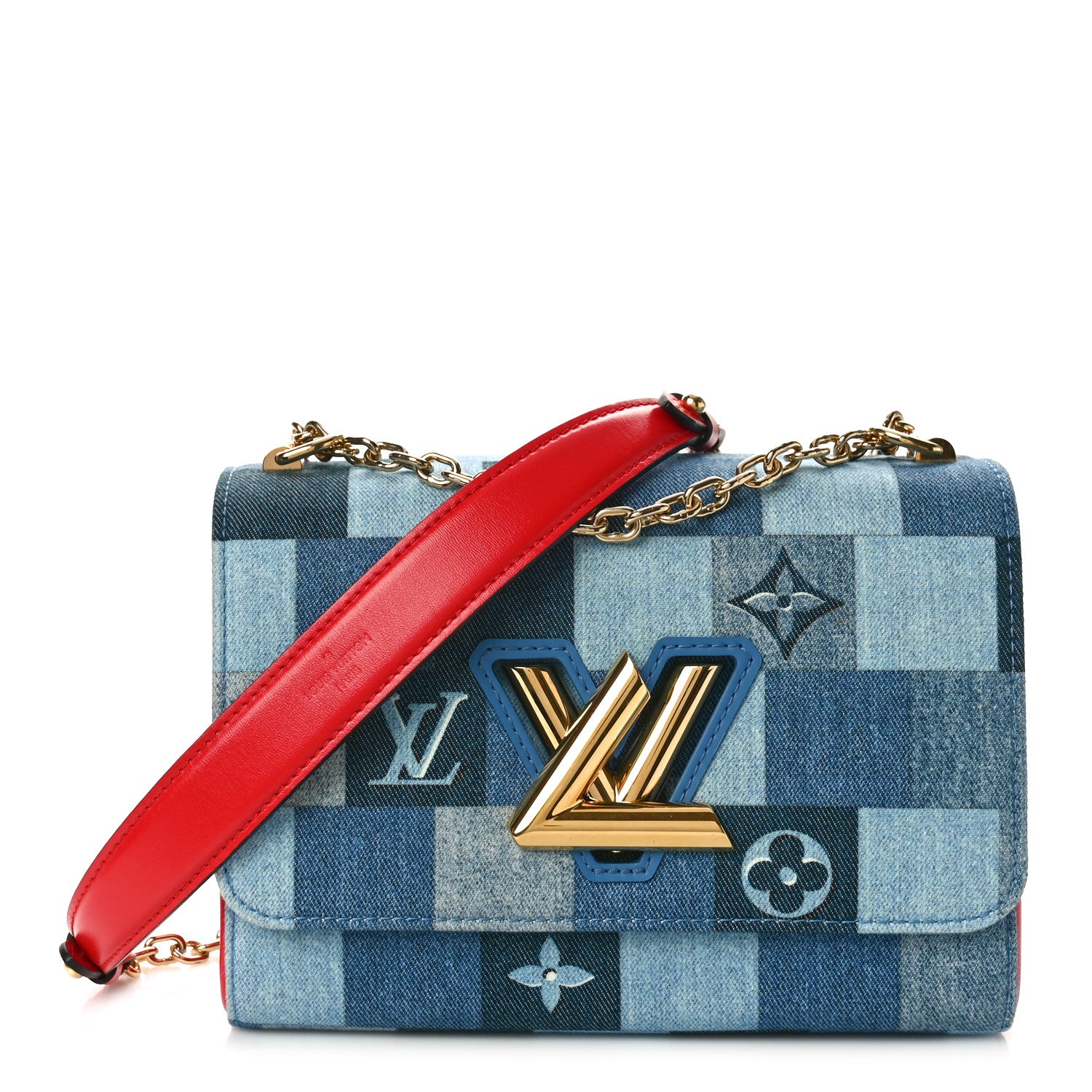 Louis Vuitton Denim Damier Monogram Twist Shoulder Bag MM Blue Rouge 1 of 10