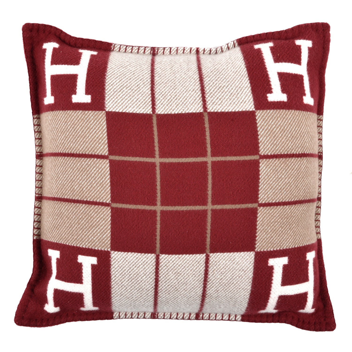 Hermes Wool Cashmere Avalon III Pillow PM Ecru Rouge 1 of 3