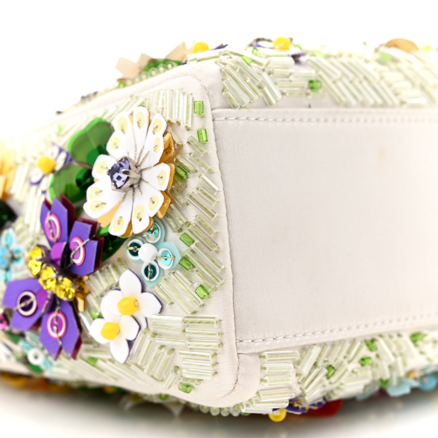 Satin Beaded Floral Embroidered Mini Lady Dior White Multicolor