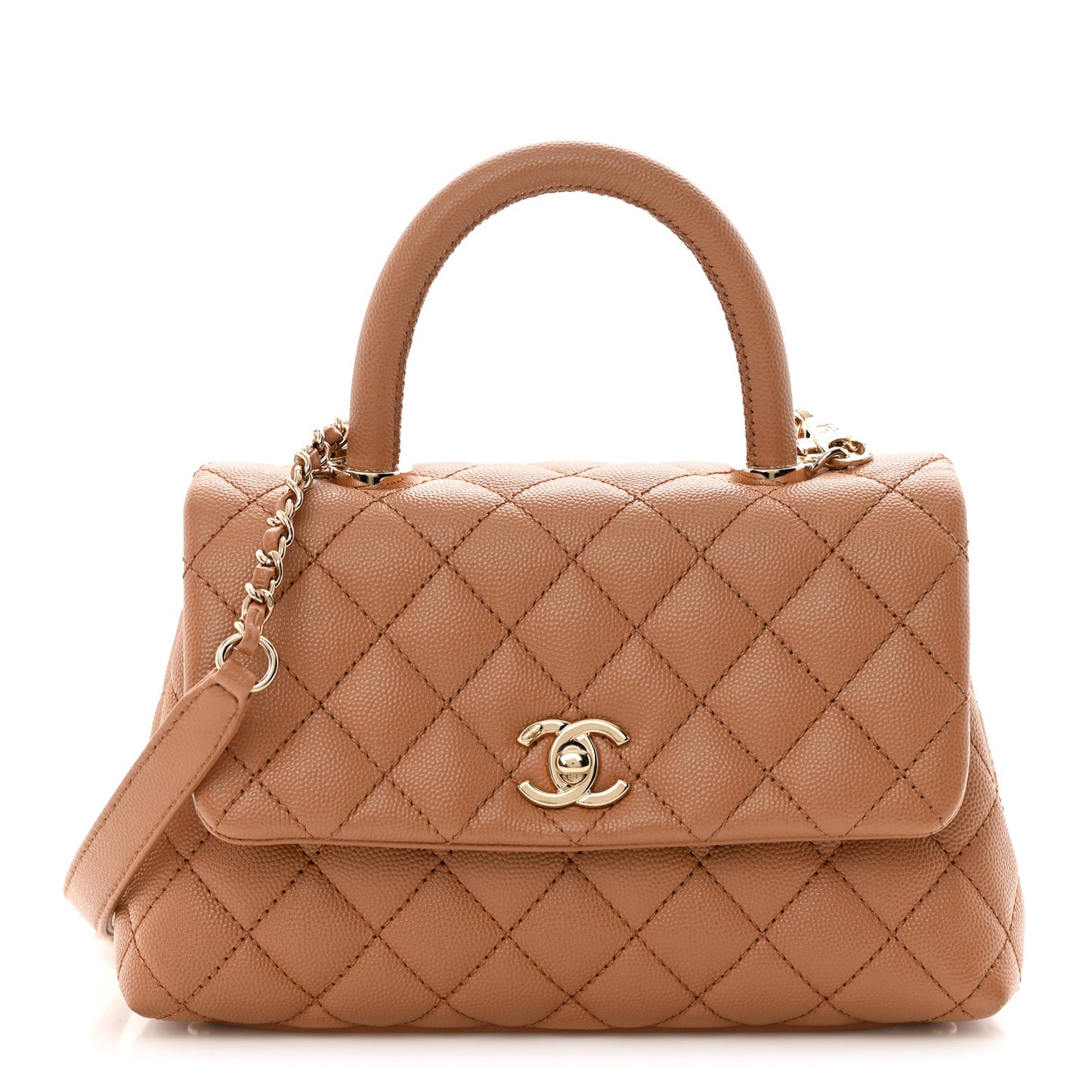 Caviar Quilted Mini Coco Handle Flap Brown