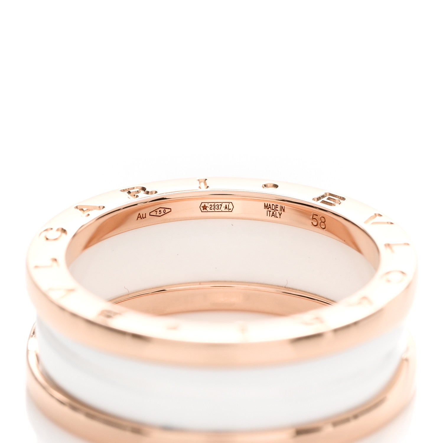 Bulgari 18K Rose Gold White Ceramic B.Zero1 Two-Band Ring 58 8.25 5 of 6
