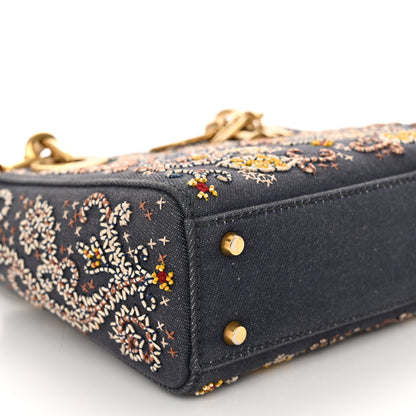 Christian Dior Denim Embroidered Beaded Mini Lady Dior Blue Multicolor 9 of 10