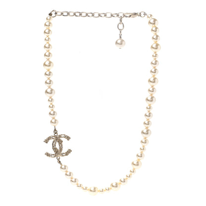 Chanel Pearl Crystal CC Camellia Short Necklace Gold 3 of 7