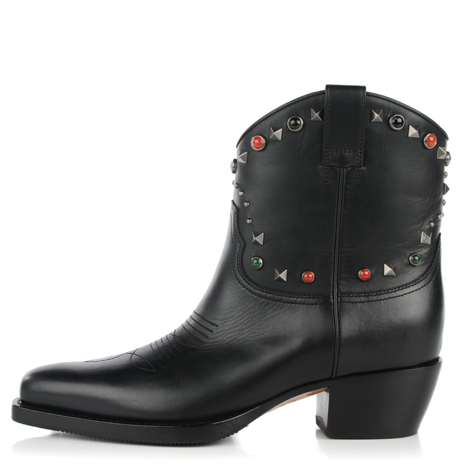 Valentino Garavani Calfskin Rockstud Rolling Cowboy Ankle Boots 39 Black 1 of 9