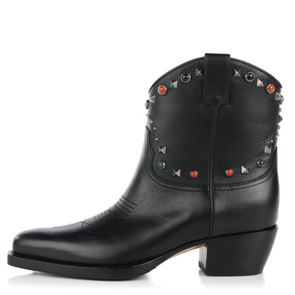 Valentino Garavani Calfskin Rockstud Rolling Cowboy Ankle Boots 39 Black 1 of 9