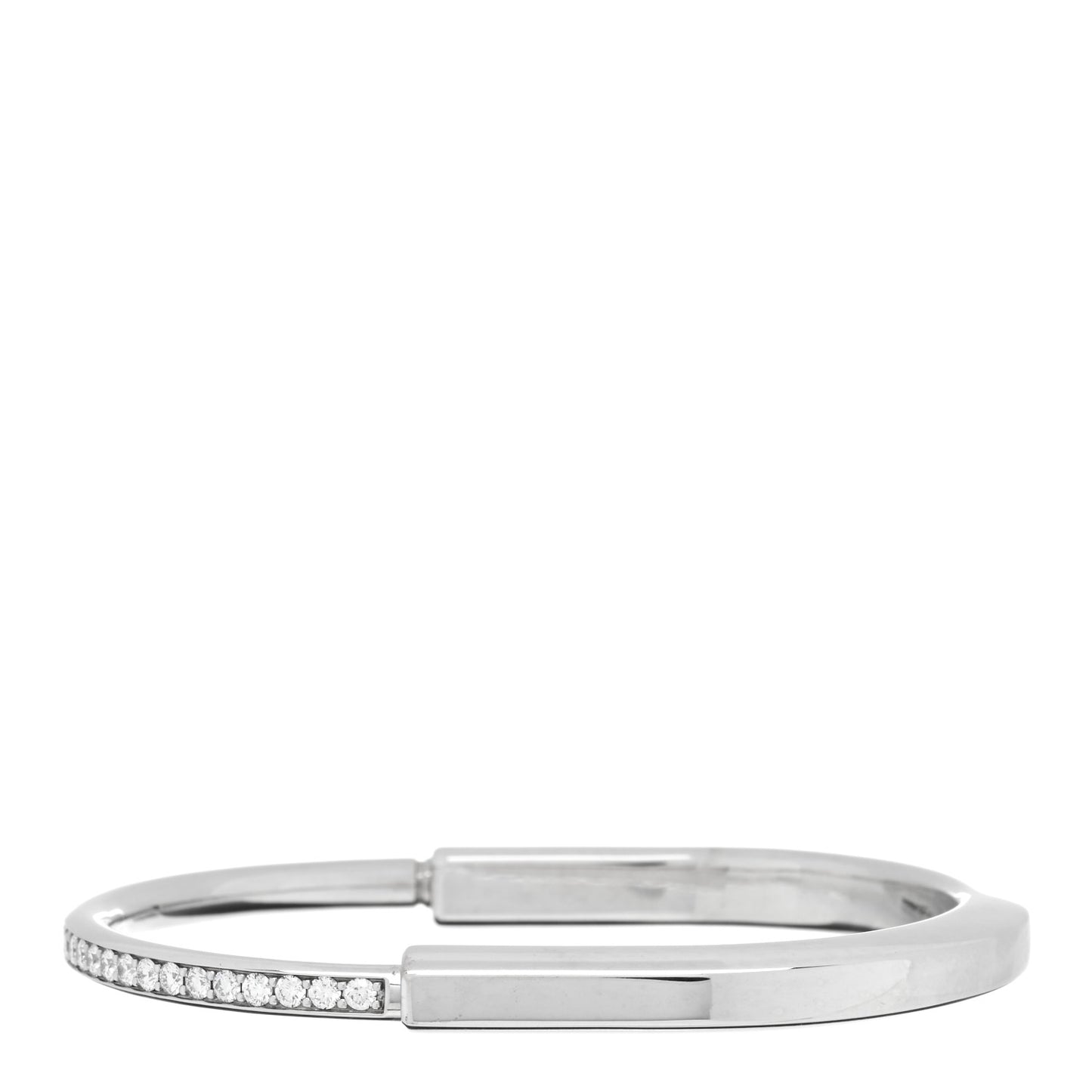 18K White Gold Diamond Tiffany Lock Half Pave Bangle Bracelet