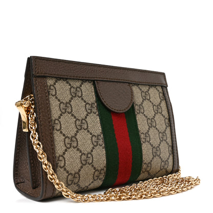 Gucci GG Supreme Monogram Textured Dollar Calfskin Web Mini Ophidia Chain Shoulder Bag Beige Ebony New Acero 2 of 9