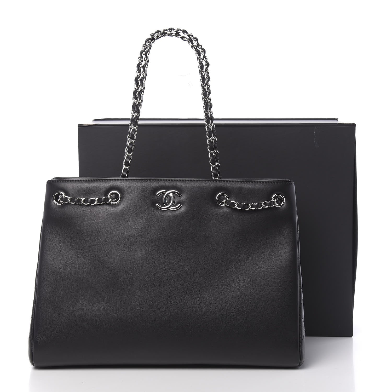 Chanel Calfskin Large Woven Chain Shopping Tote Black 11 of 11