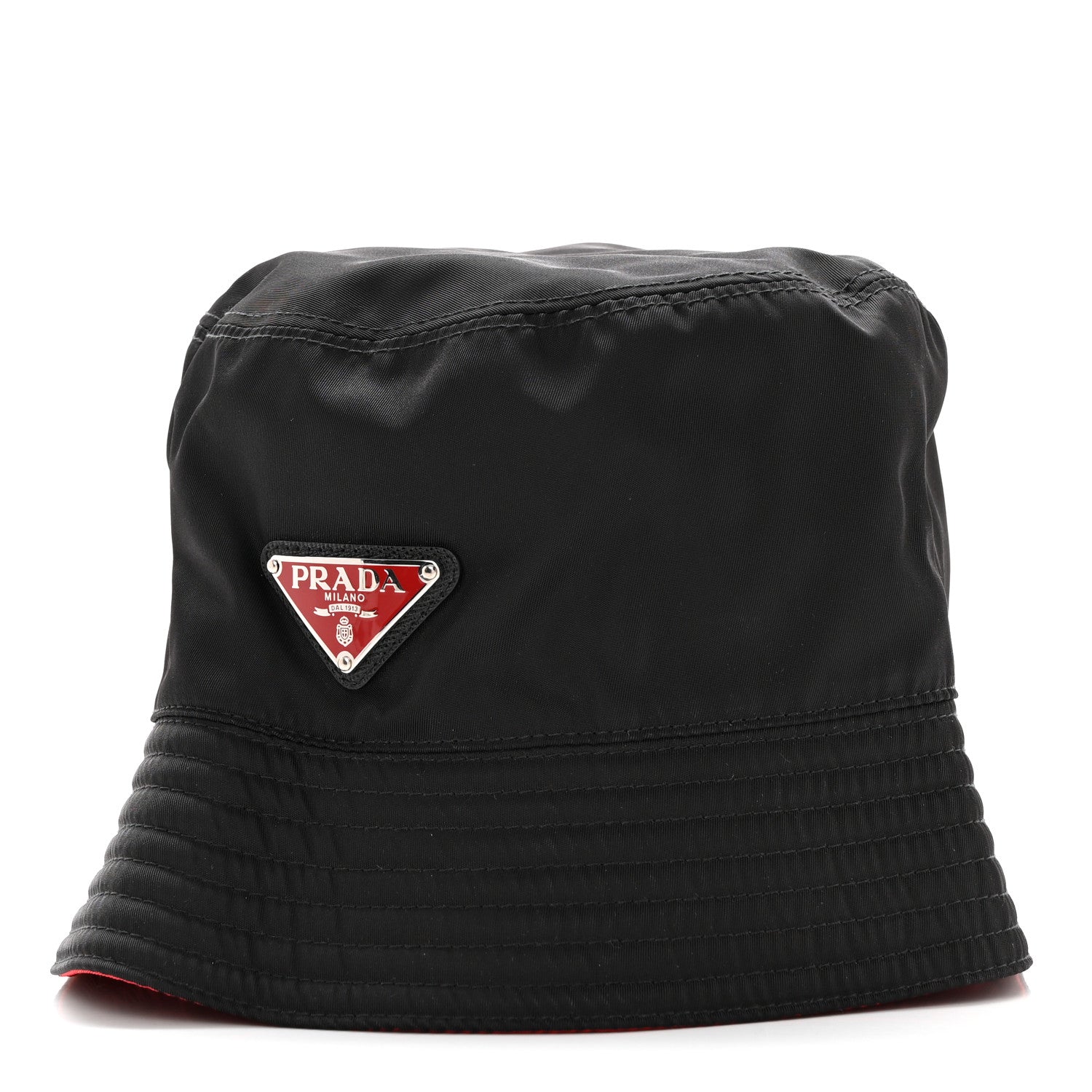 Prada Nylon Bucket Hat S Black Rosso 1 of 8