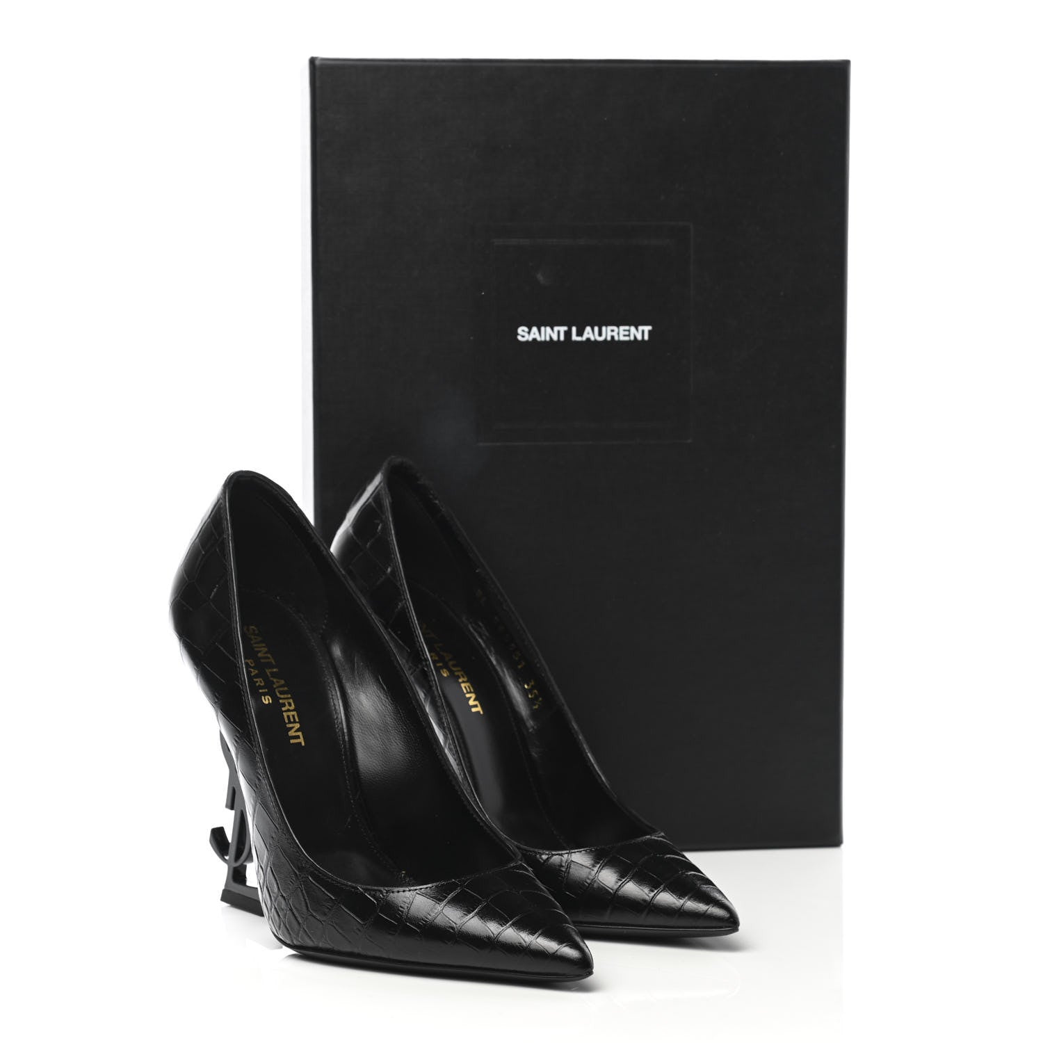 Saint Laurent Calfskin Crocodile Embossed Opyum 110 Pumps 35.5 Black 10 of 10