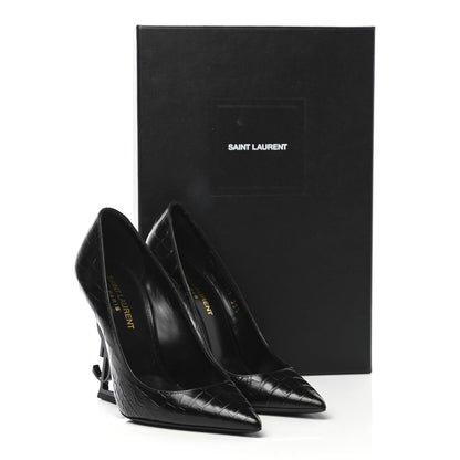Saint Laurent Calfskin Crocodile Embossed Opyum 110 Pumps 35.5 Black 10 of 10