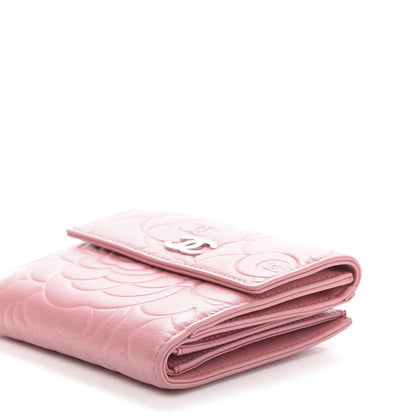 Chanel Lambskin Embossed Camellia French Wallet Pink 8 of 10